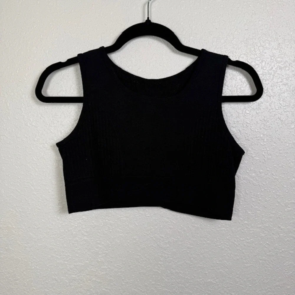 Z by Zella Athletic Sports Bra Crop Tank Seamless Ribbed Workout Top Black Large